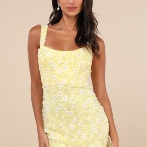 Lulus Dazzling Forever Yellow Sequin Beaded Bodycon Mini Dress - Size XXS